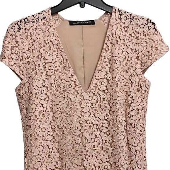 NWOT Zara Lace Overlay Mini Dress Size XS Light Pink Cap Sleeve Fairy - Picture 5 of 15